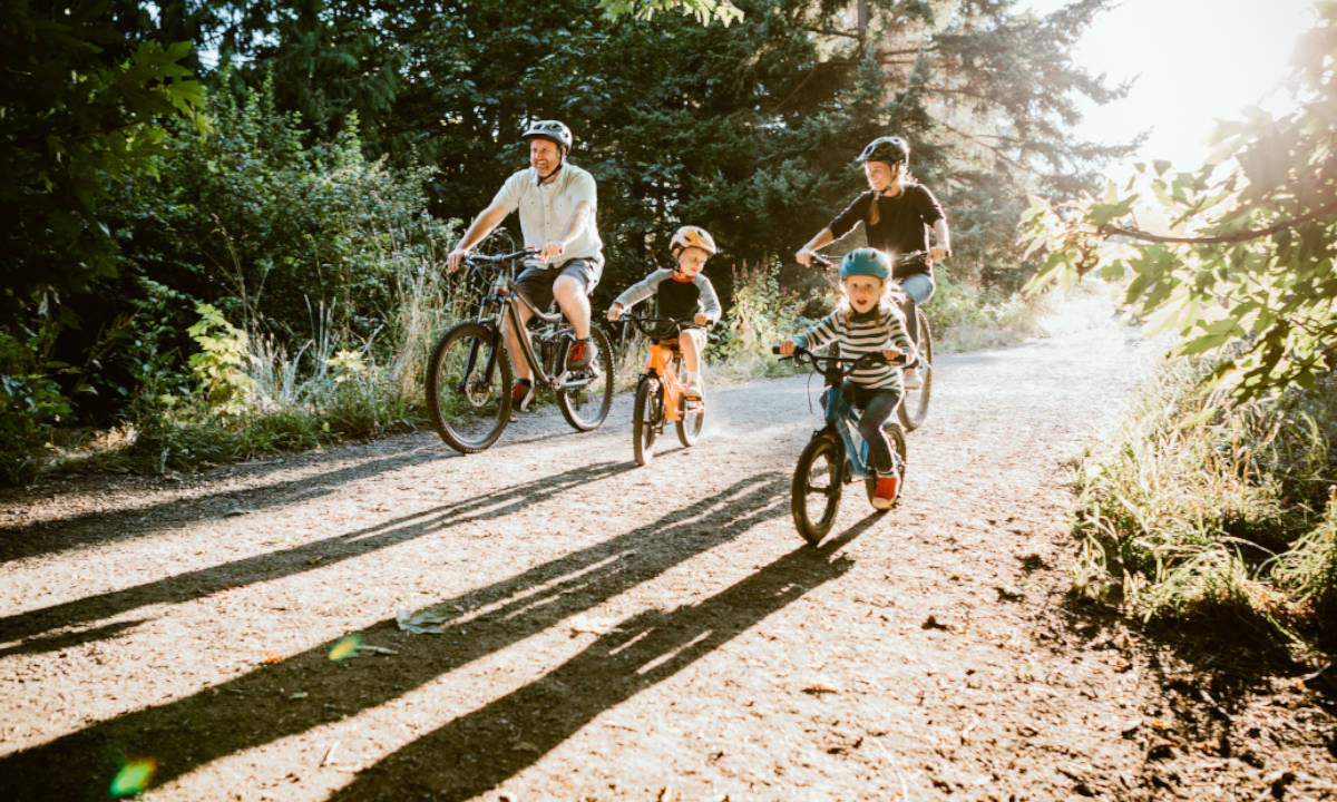 Rennvelo fahren Wald Familie 