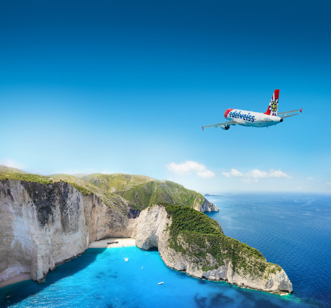 Edelweiss A320 en approche de Zakynthos