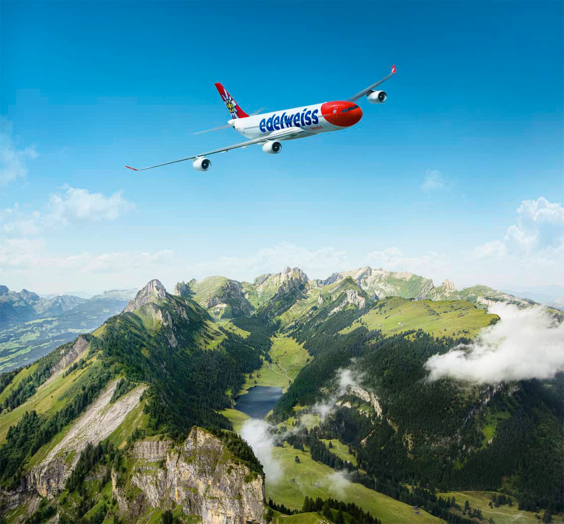 A340 over Swiss mountains