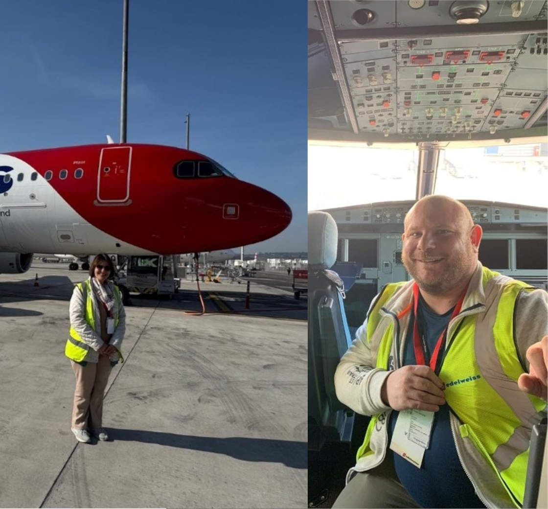 Personen und Flugzeug