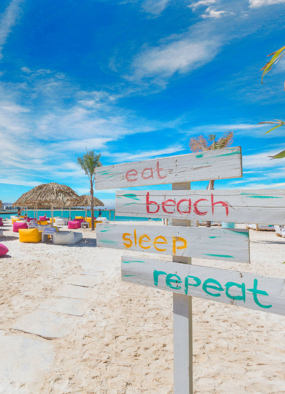 Beach view and signs