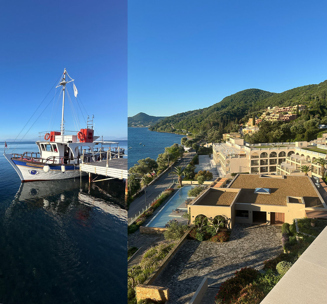 Hotel und Schiff in Korfu