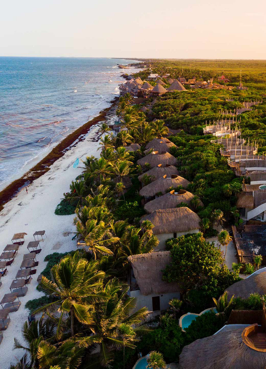 Aerial view from beach and hotel