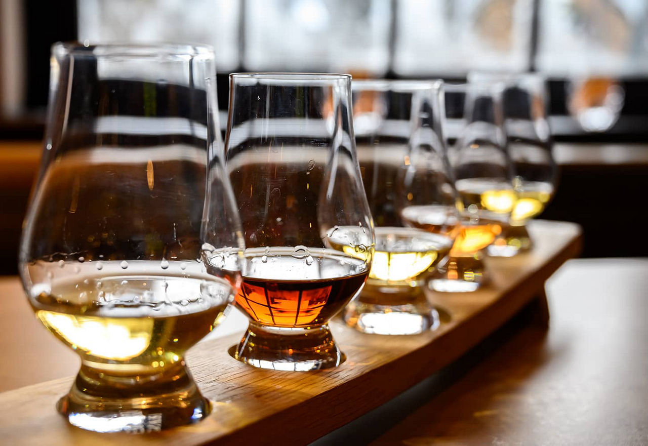 Four whisky glasses for a whisky tasting