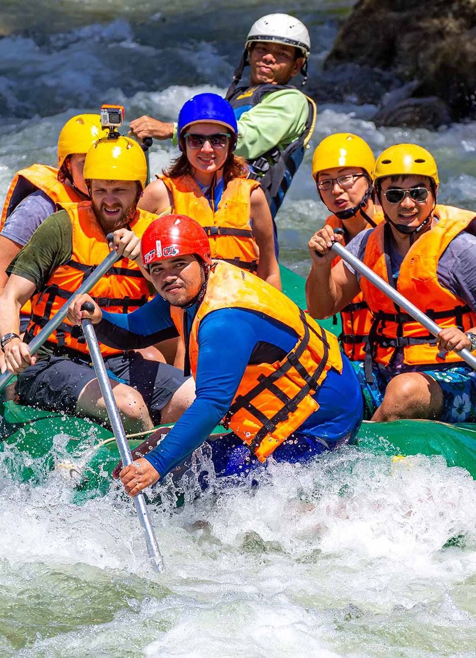 Group in a rafting boat