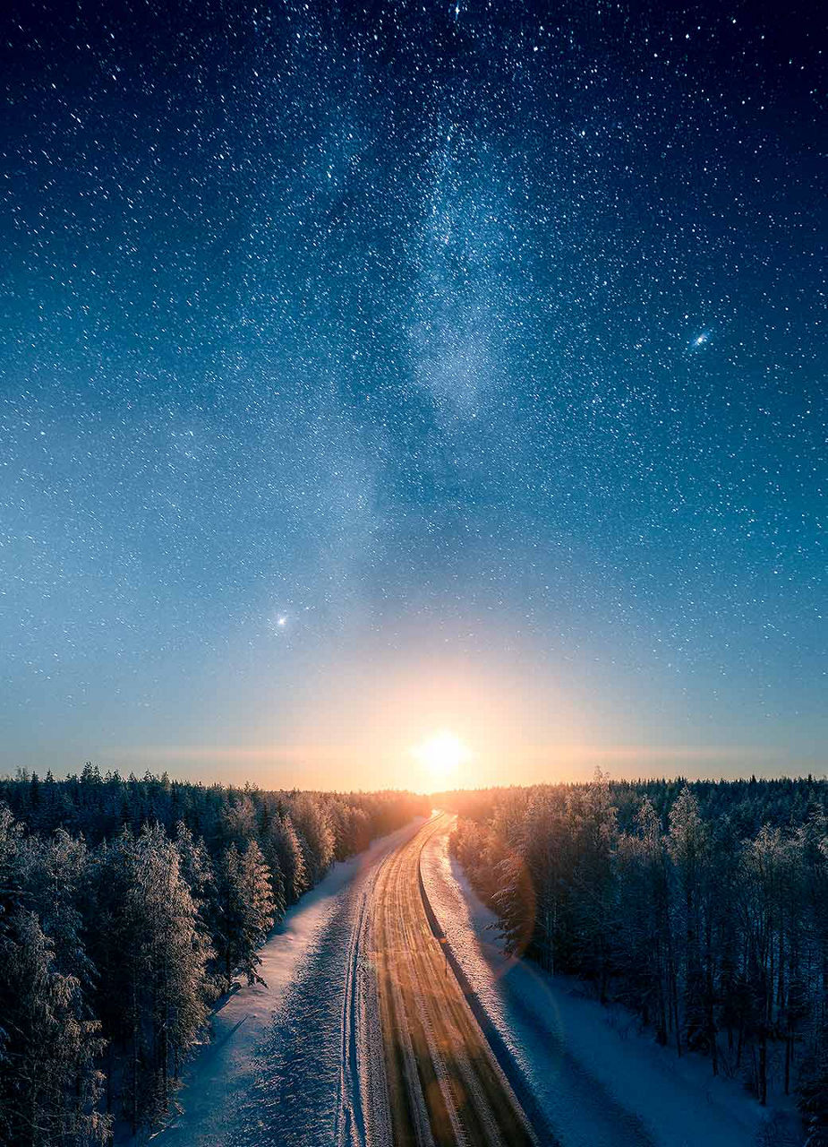 Street and sky with stars