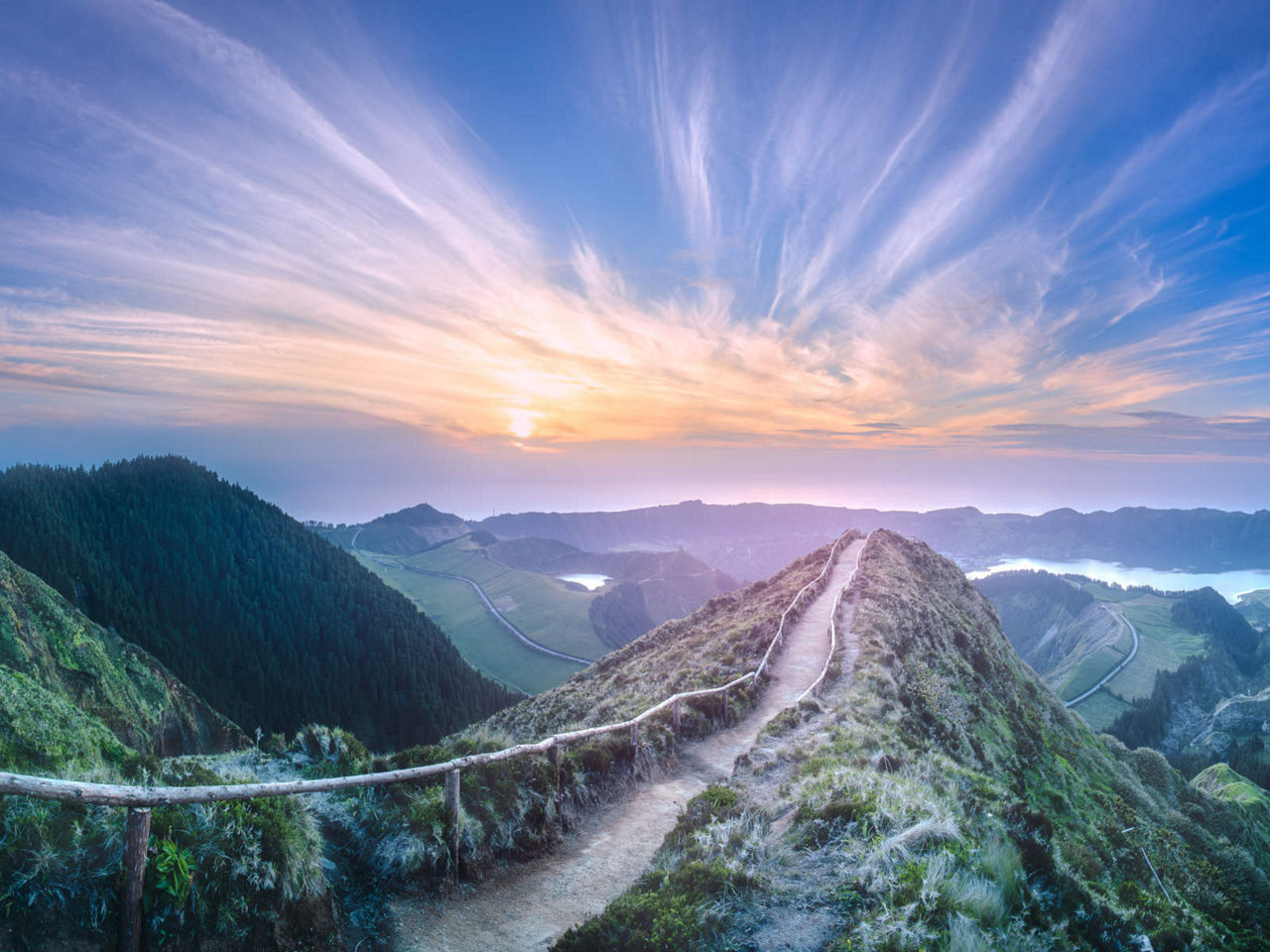 Mountain landscape from above at sunset