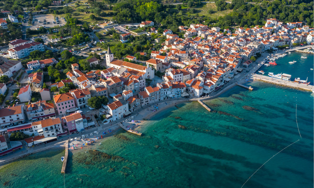 Road cycling Croatia coast aerial view