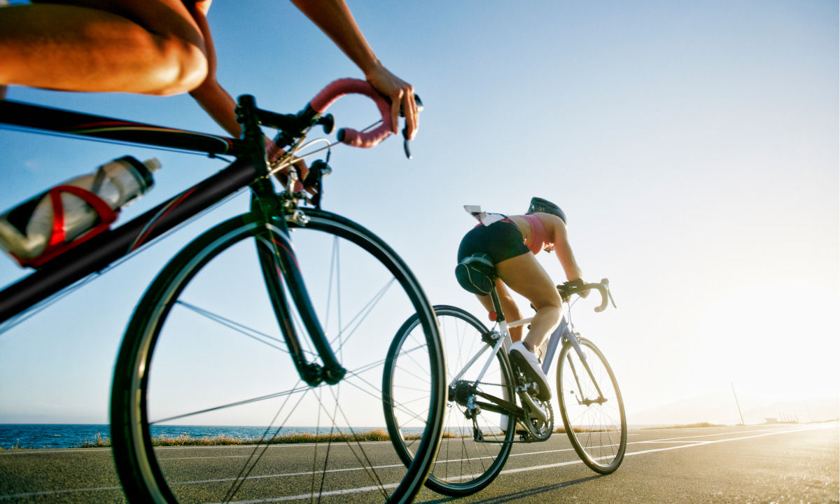 Road cyclists in Sicily view