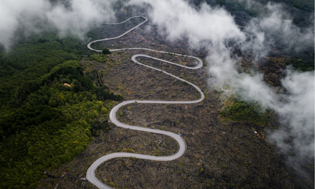 Road cycling Sicily road from above