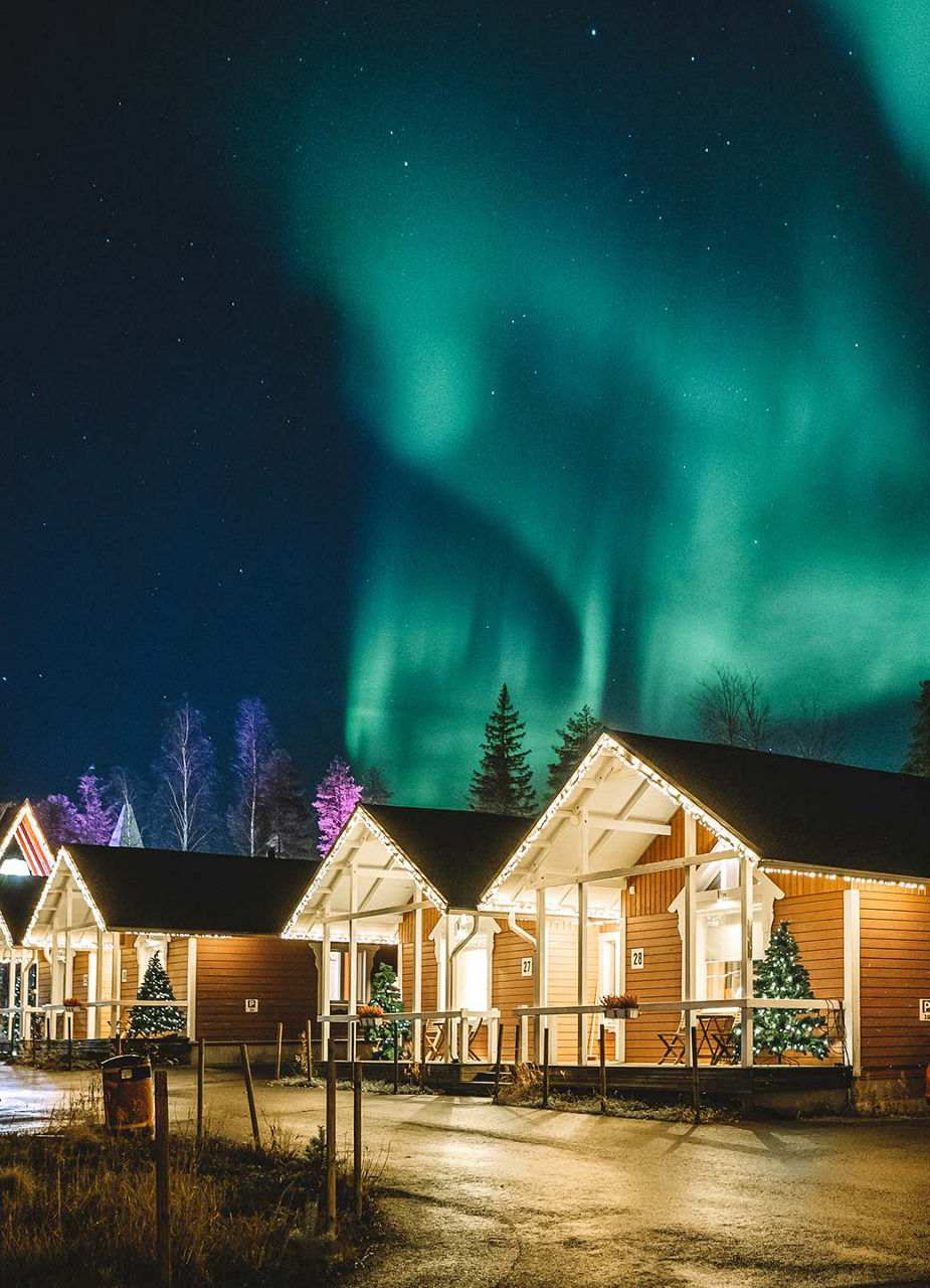 Santa Claus Holiday Village with Northern Lights