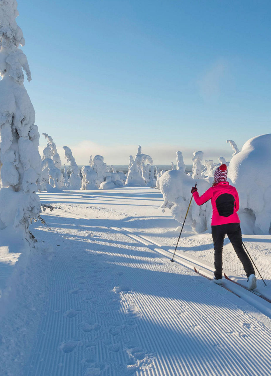 Woman cross country skiing