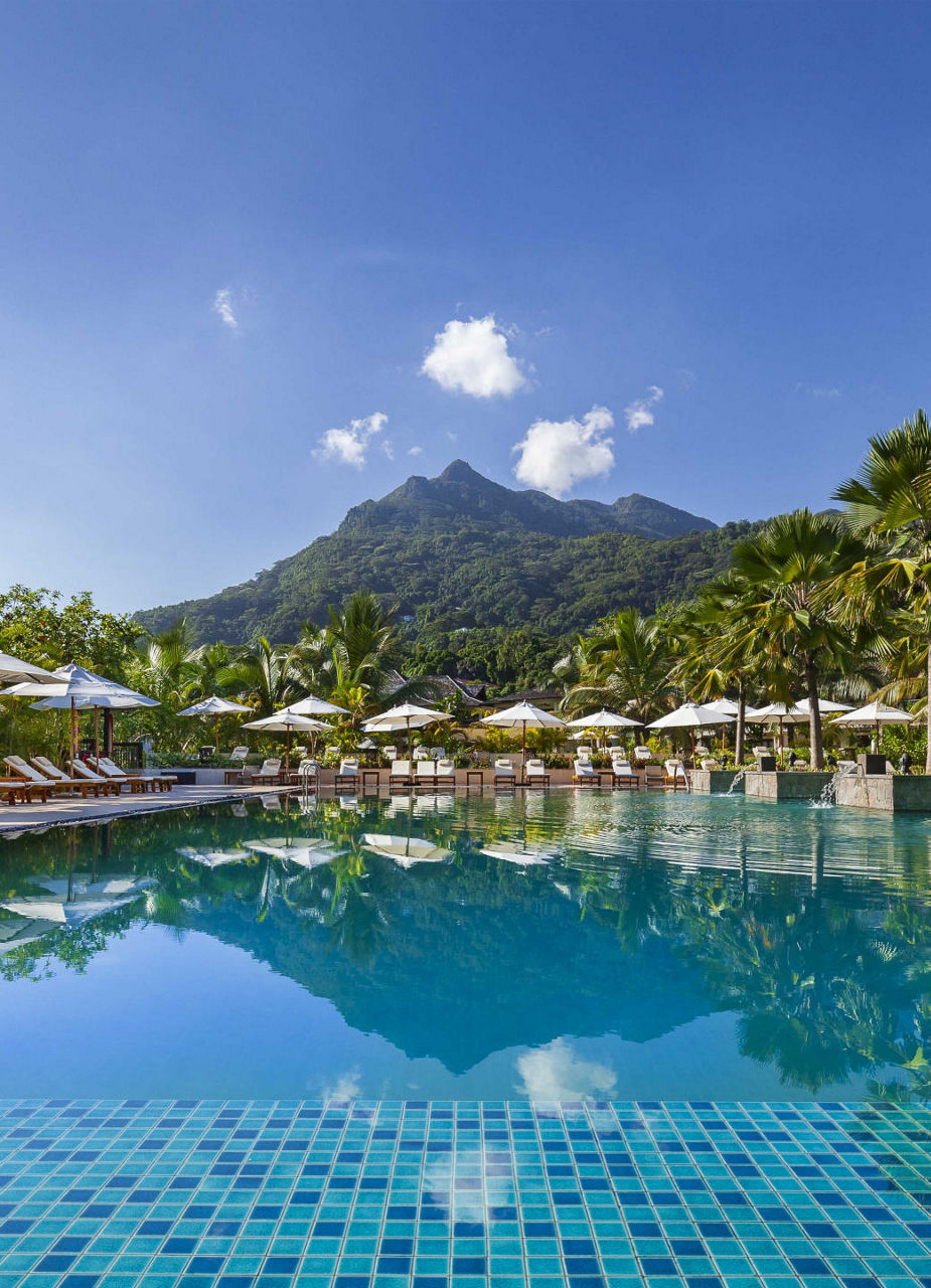 Pool in front of mountain