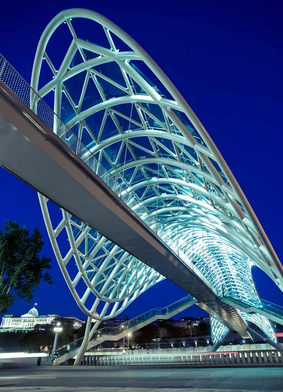 Illuminated Bridge of Peace in the evening