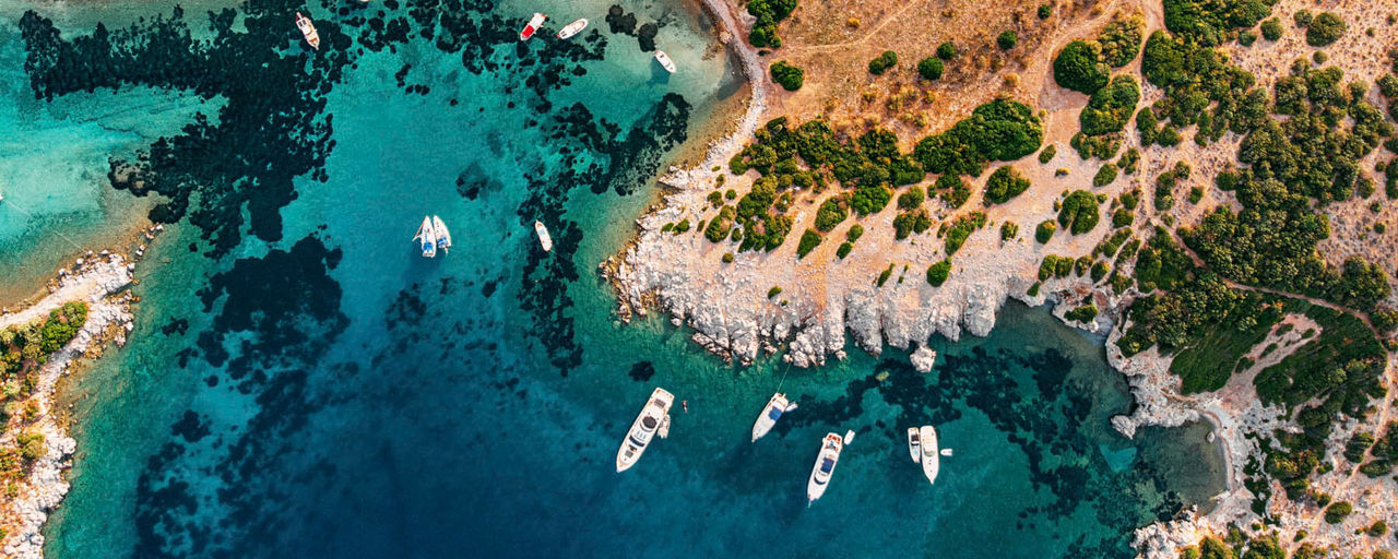 Bay with ships from a bird's eye view