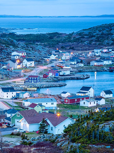 Town of Fogo Island at dusk